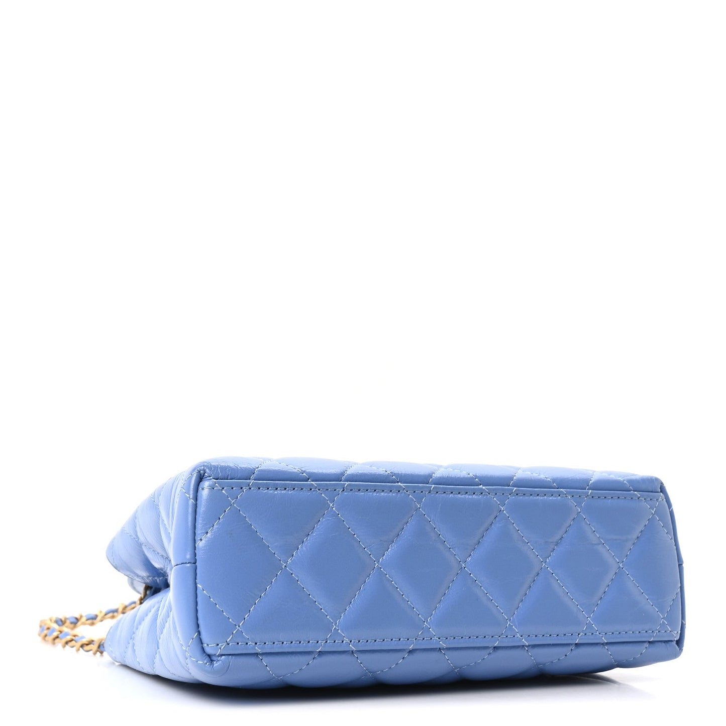 Shiny Aged Calfskin Quilted Nano Kelly Shopper Blue