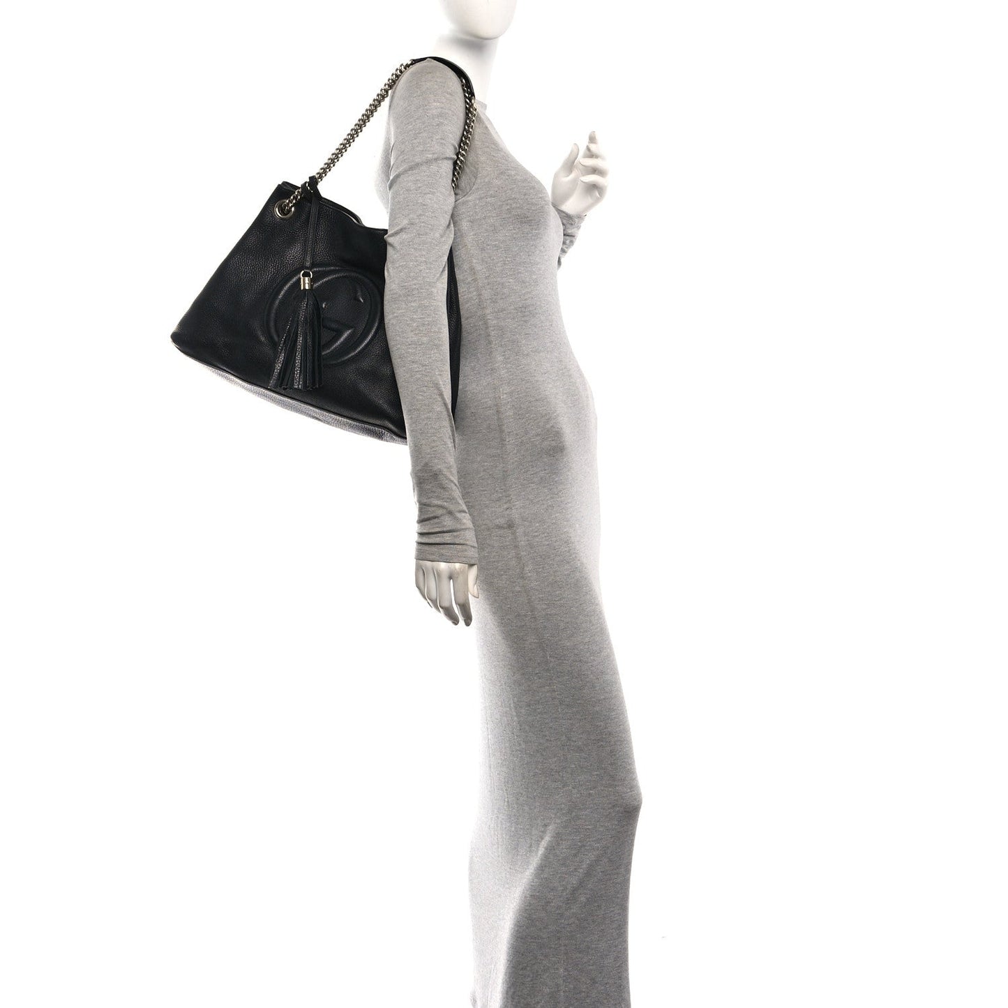 Pebbled Calfskin Medium Soho Chain Shoulder Bag Black