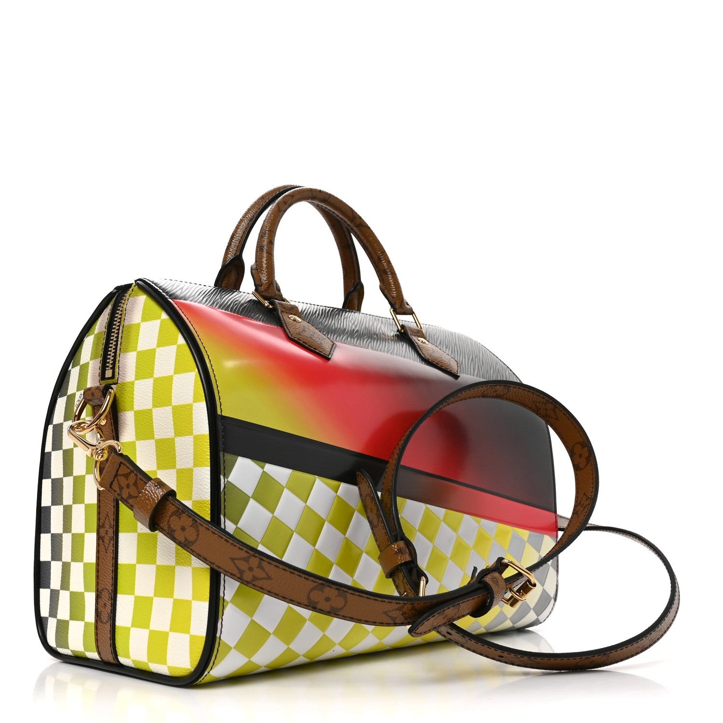 Epi Reverse Monogram Damier Race Speedy Bandouliere 30 Black Yellow