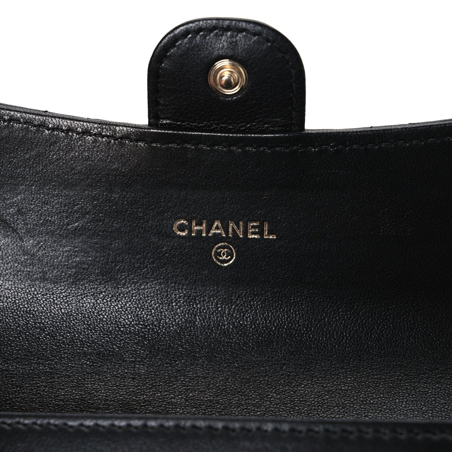 Lambskin Quilted Medium Gusset Flap Wallet Black