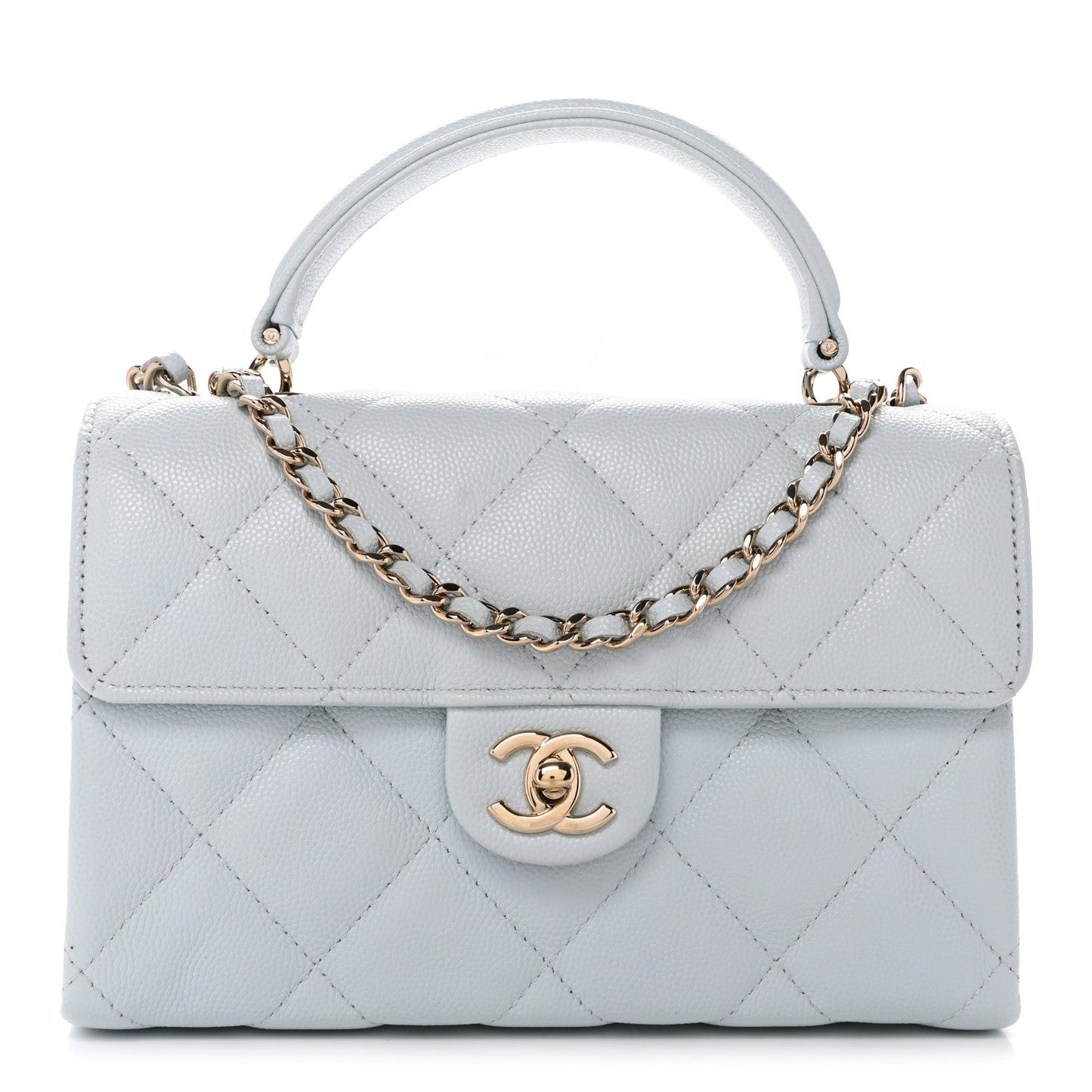 Caviar Quilted Mini Retro Twist Top Handle Flap Light Blue