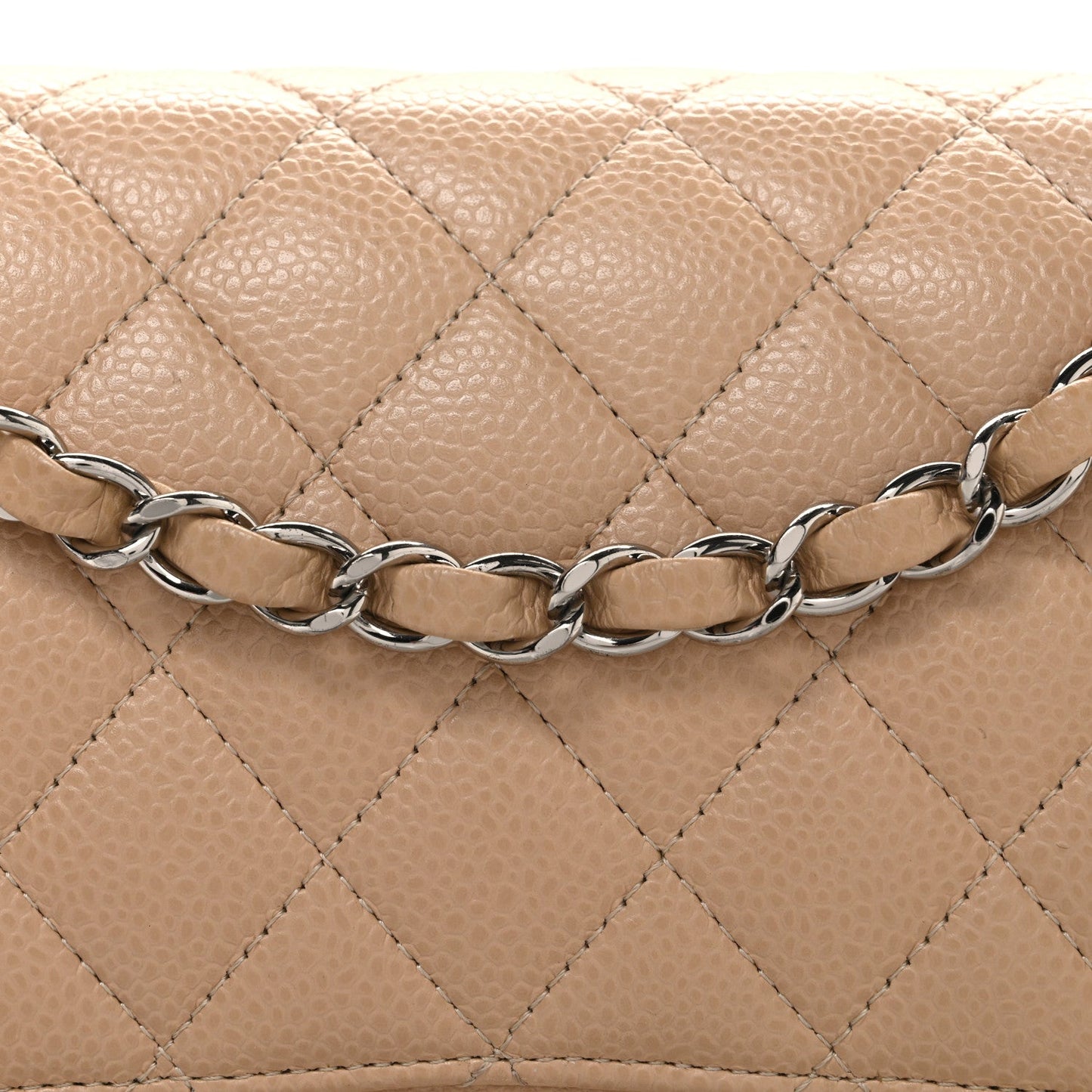 Caviar Quilted Medium Double Flap Beige