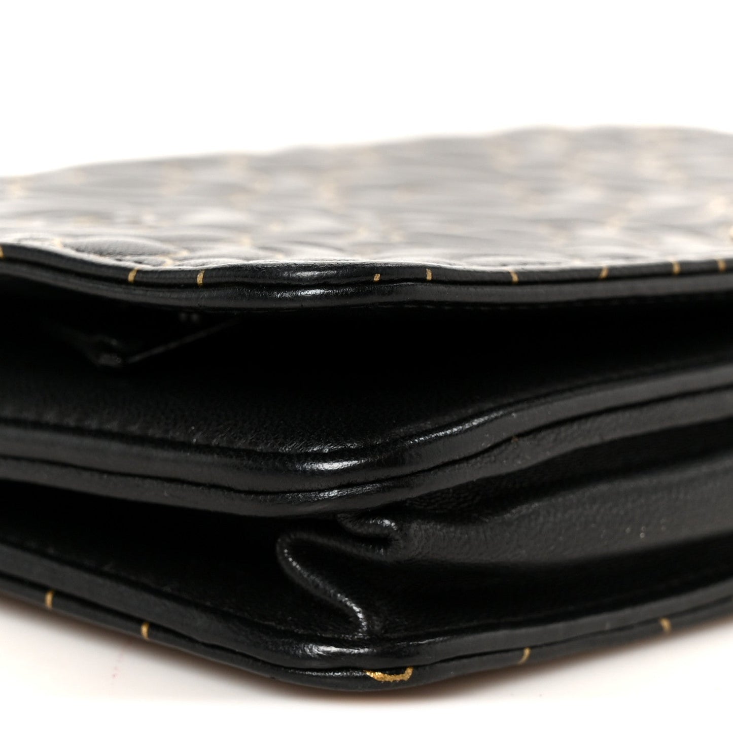 Lambskin Camellia Embossed Wallet On Chain WOC Black Gold