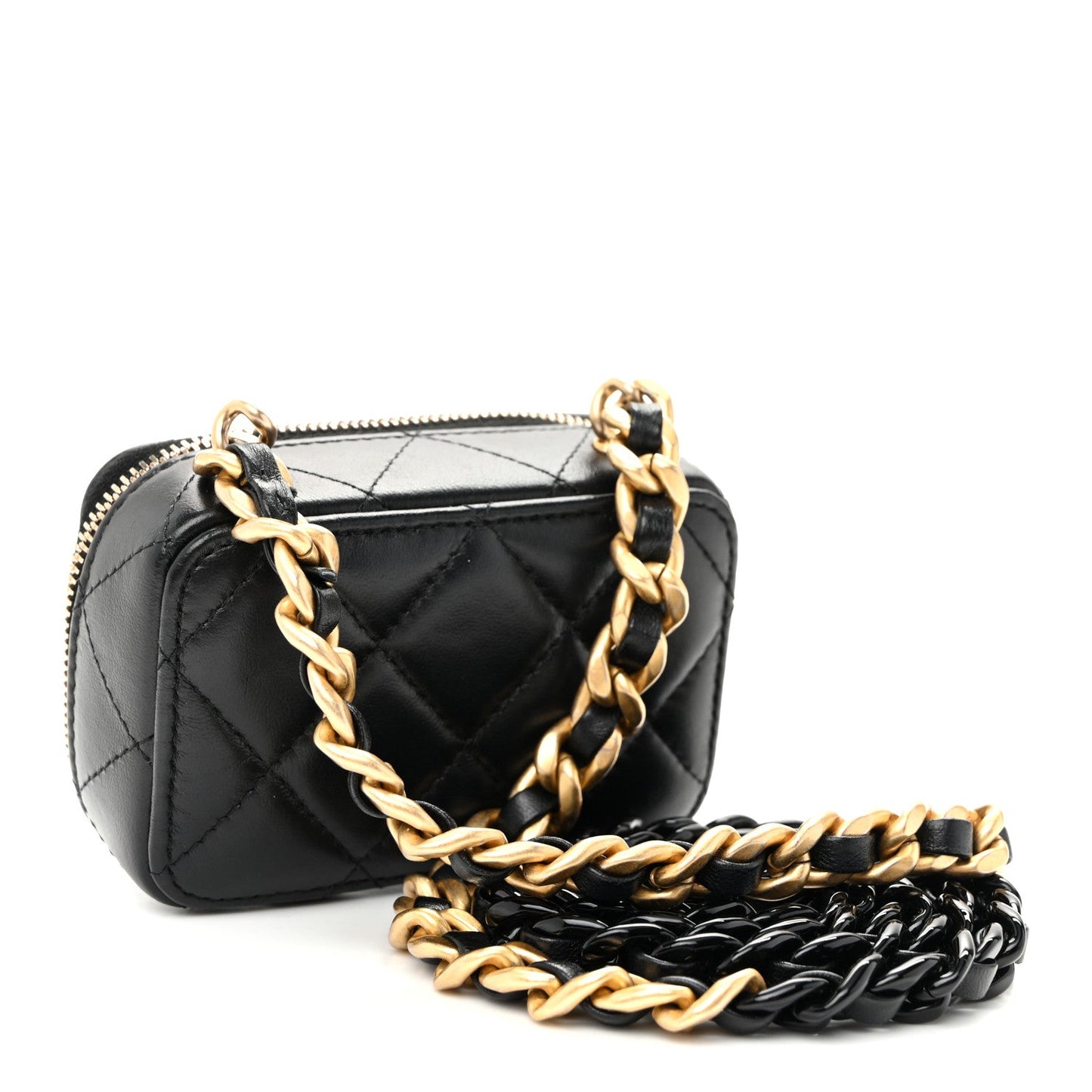 Lambskin Quilted Mini Lacquered Chain Clutch Black