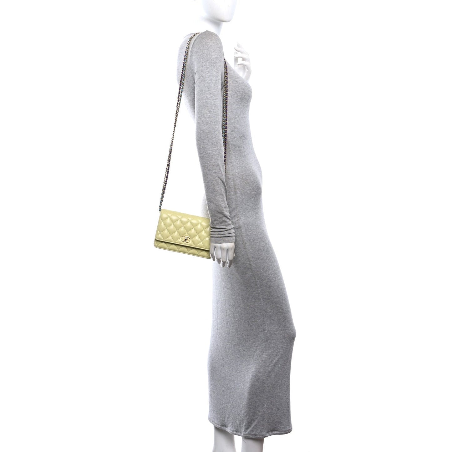 Caviar Quilted CC Turn Lock Wallet On Chain WOC Light Green