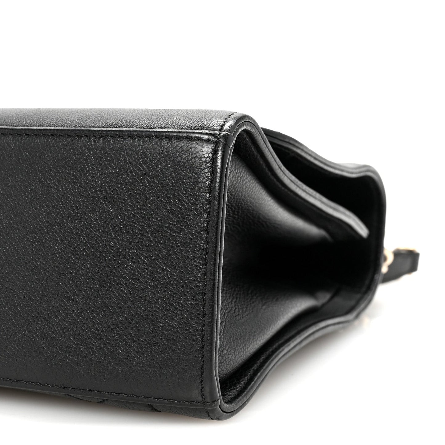 Grained Calfskin Quilted Large Label Click Flap Bag Black