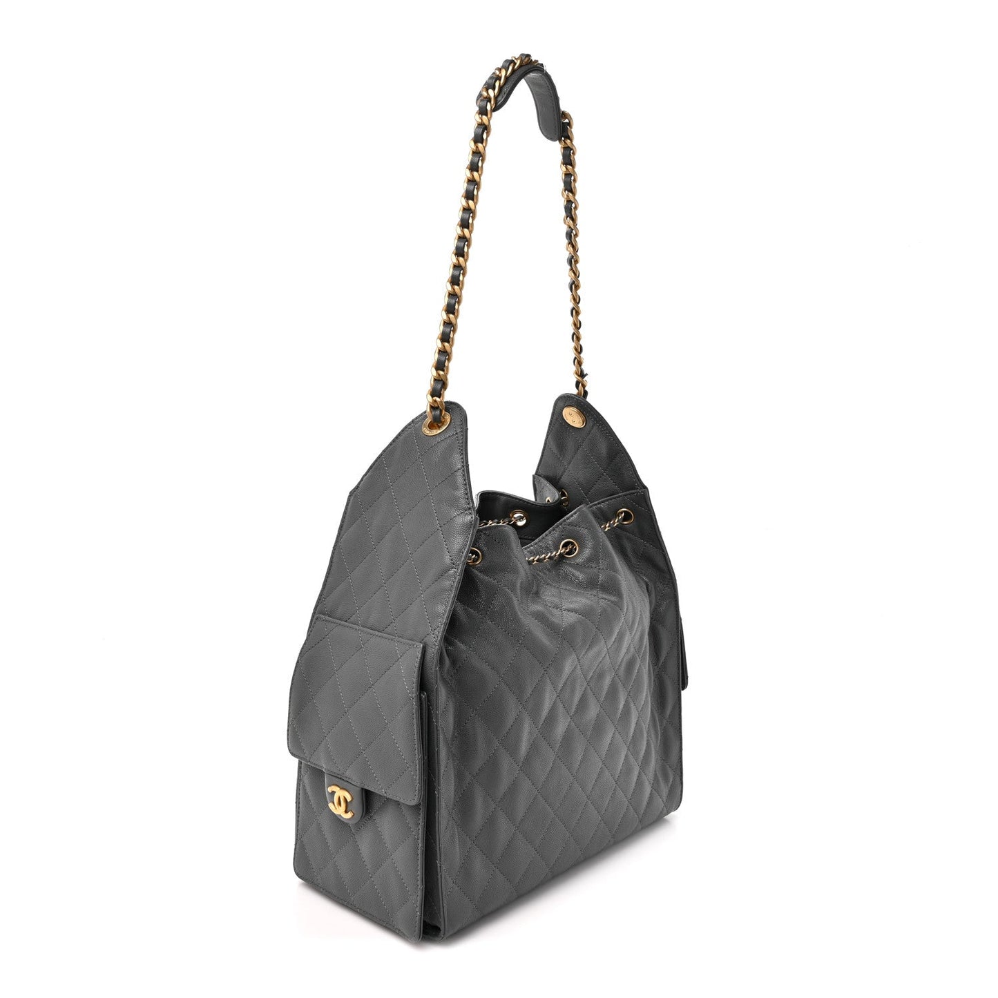 Caviar Quilted Medium Chanel 25 Handbag Dark Grey