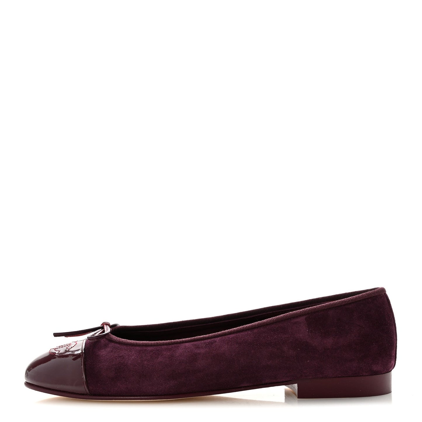 Suede Patent Calfskin Cap Toe CC Ballerina Flats 38.5 Burgundy