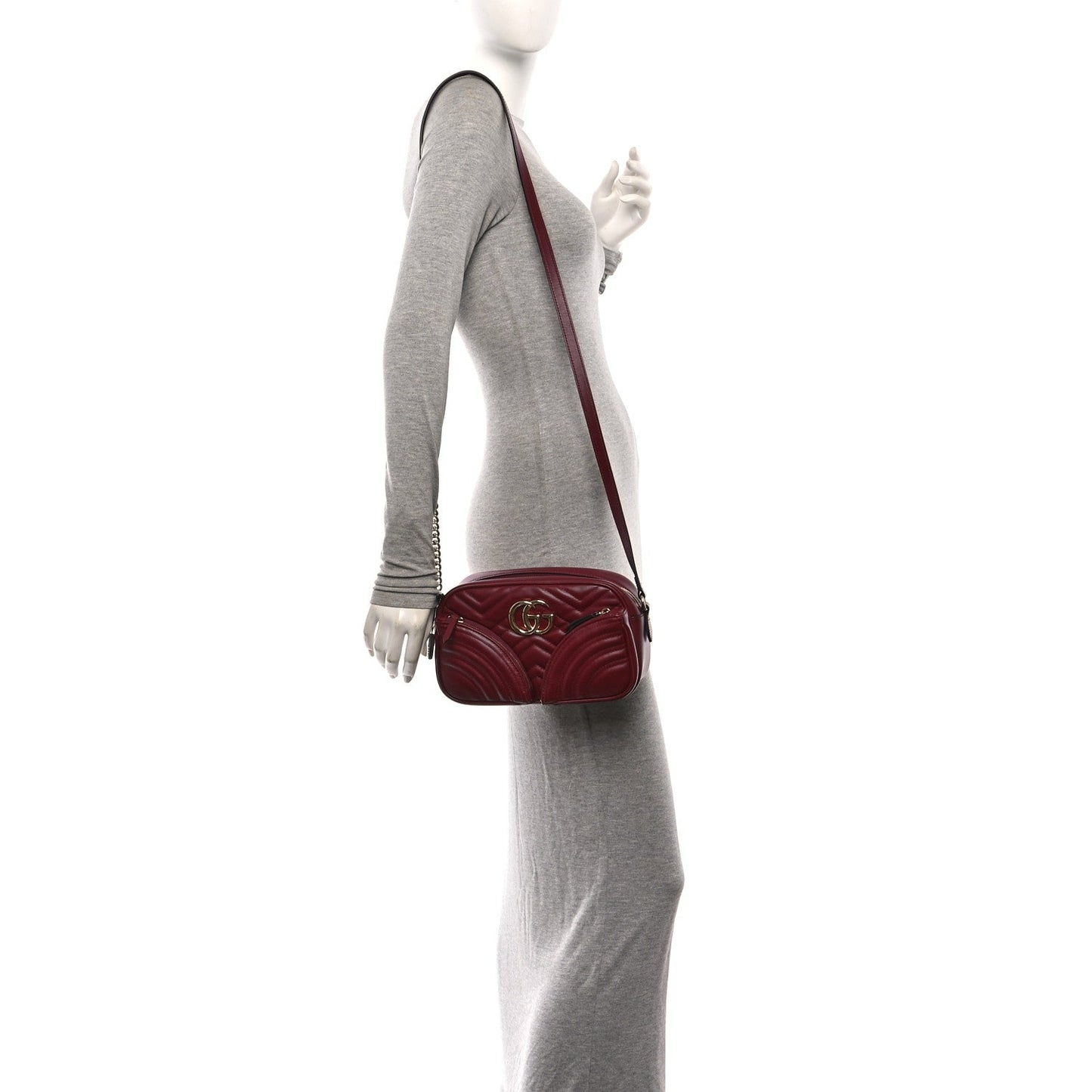 Calfskin Matelasse Small GG Marmont 2.0 Shoulder Bag Rosso Ancora
