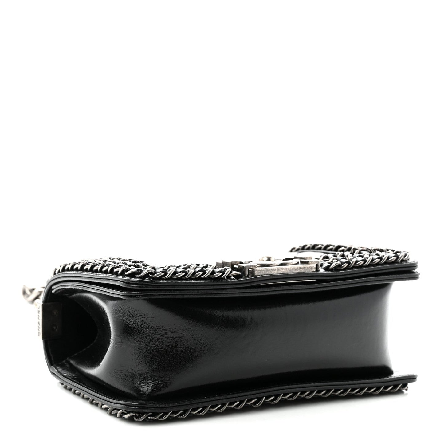 Glazed Calfskin Quilted Small Boy Chained Flap Black