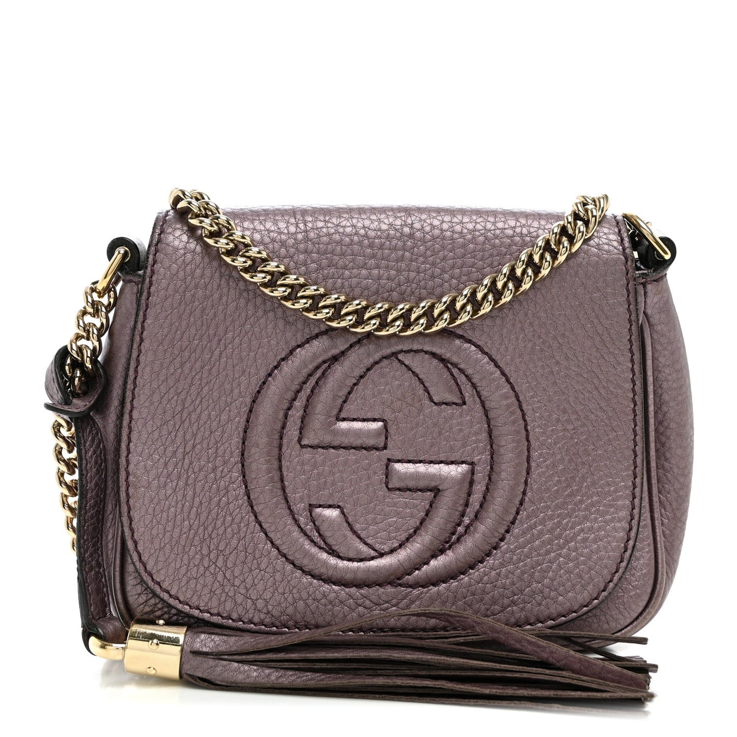 Metallic Pebbled Calfskin Small Soho Flap Crossbody Purple