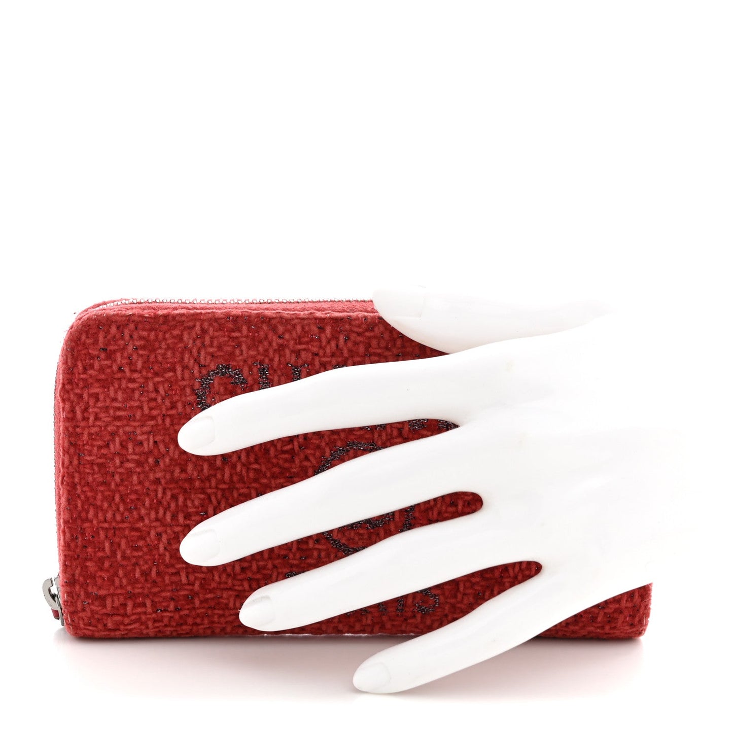 Lurex Boucle Deauville Medium Zip Around Wallet Red