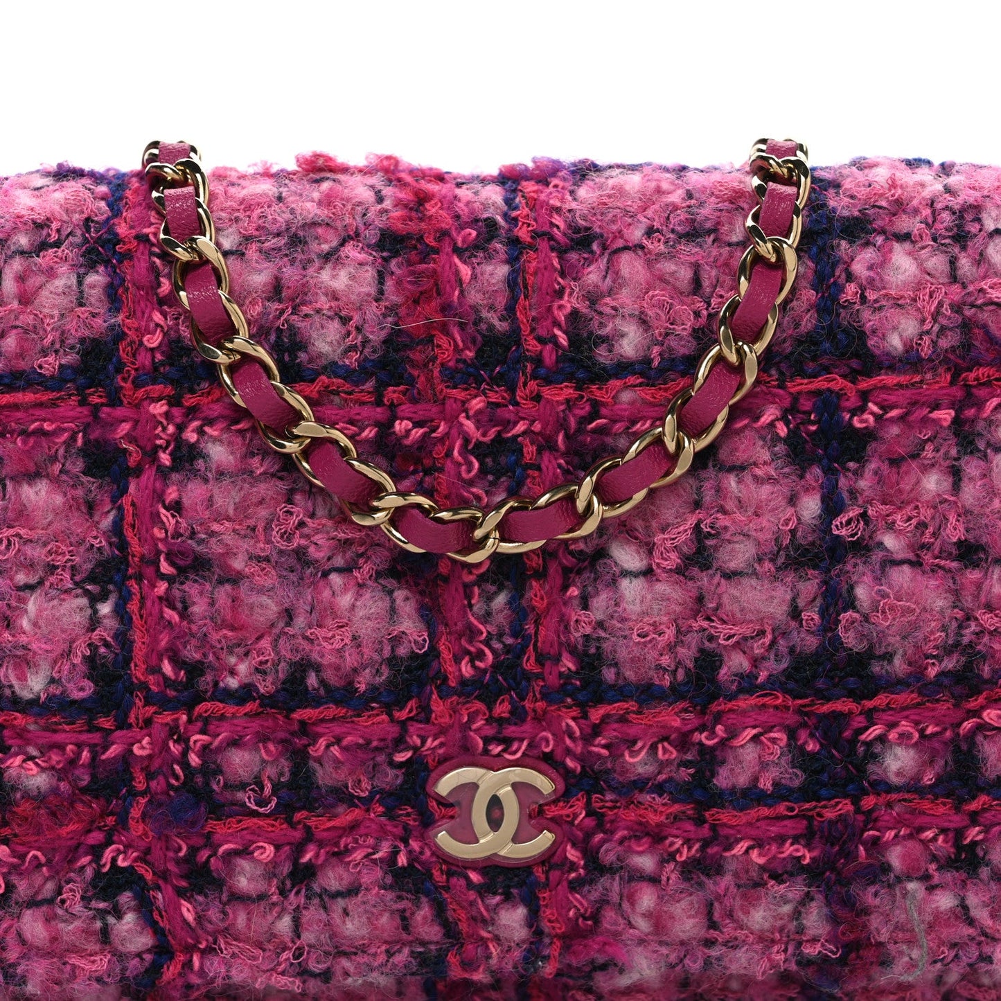 Tweed Quilted Wallet On Chain WOC Fuchsia Purple