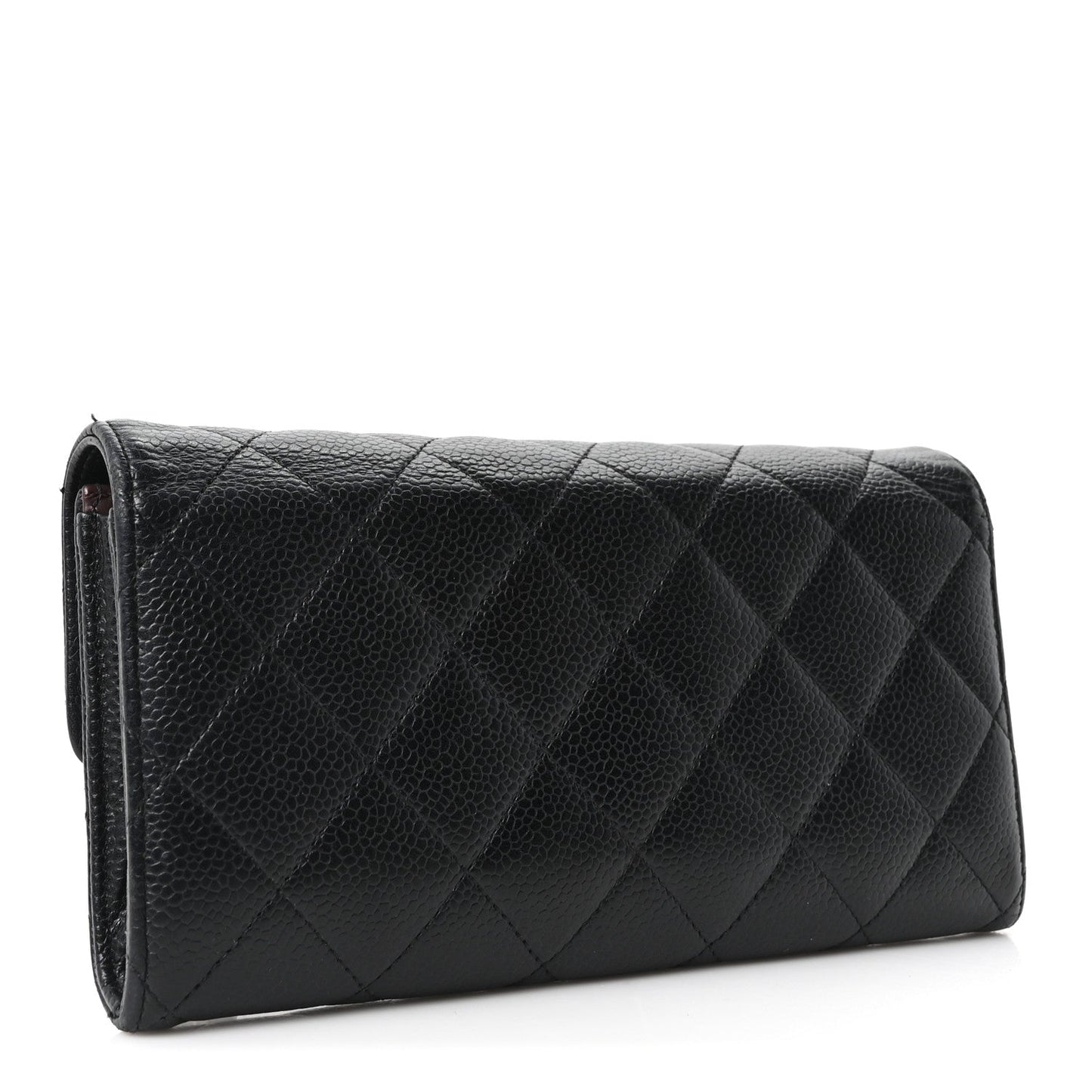 Caviar Quilted Large Gusset Flap Wallet Black