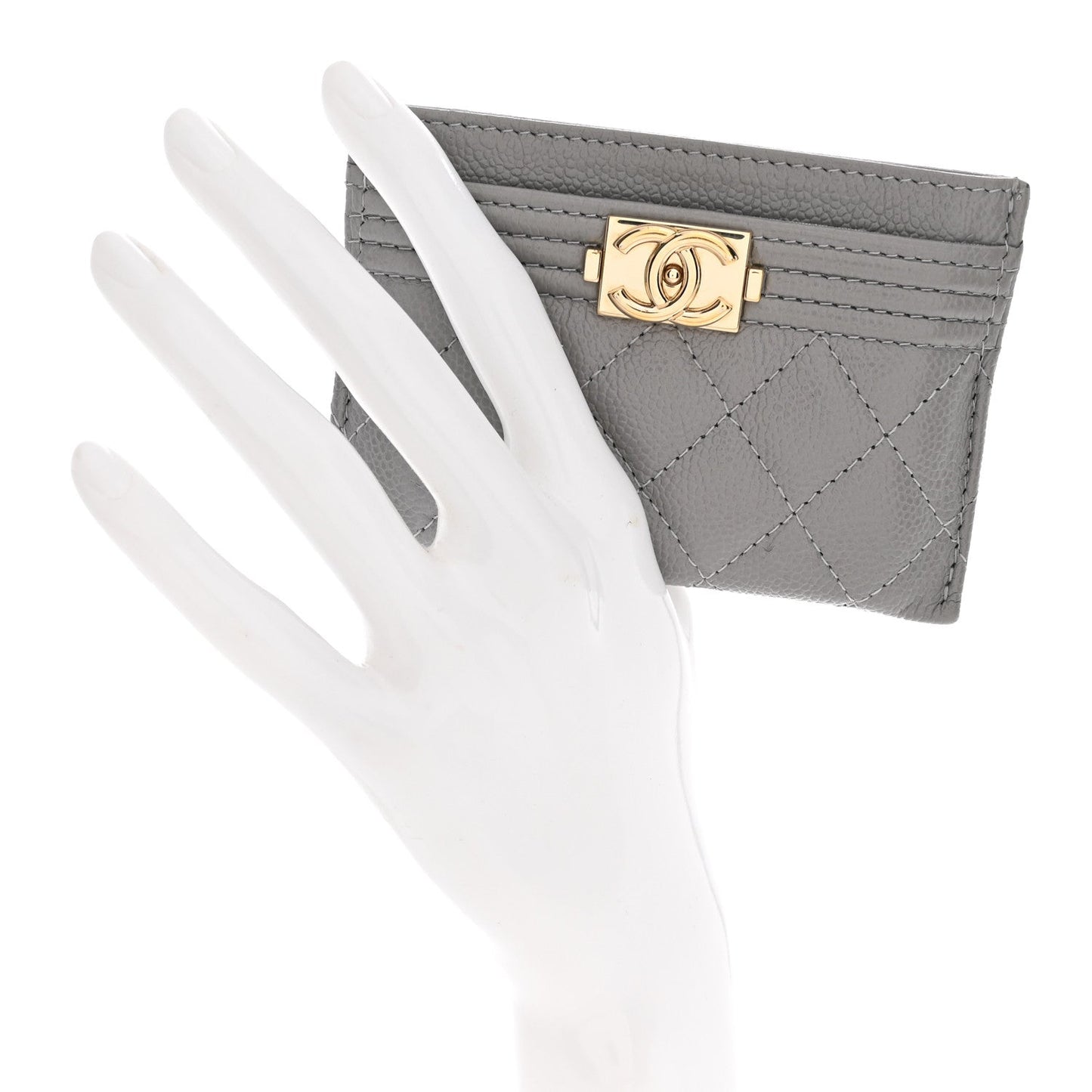 Caviar Quilted Boy Card Holder Grey Grey