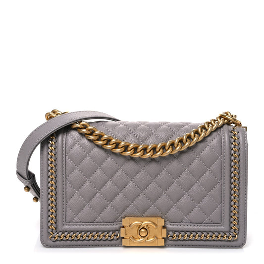 Caviar Quilted Chain Around Medium Boy Flap Grey