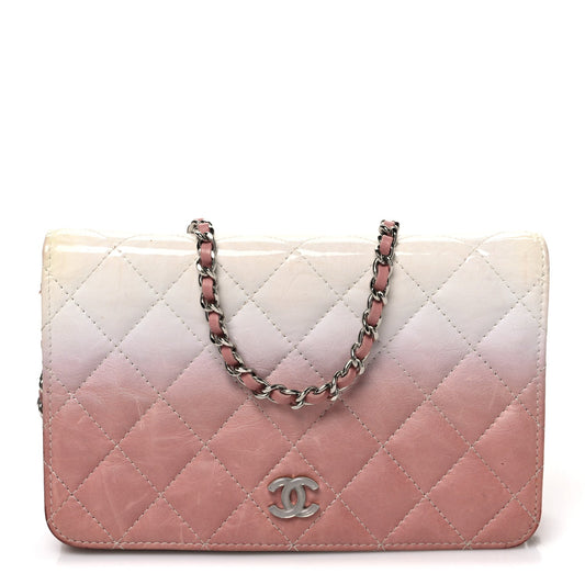 Ombre Patent Calfskin Quilted Wallet on Chain WOC Pink White