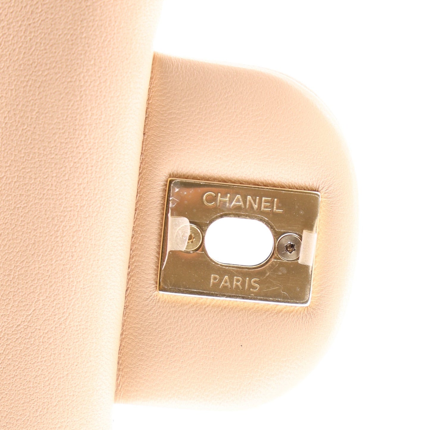 Lambskin Quilted Medium Double Flap Beige