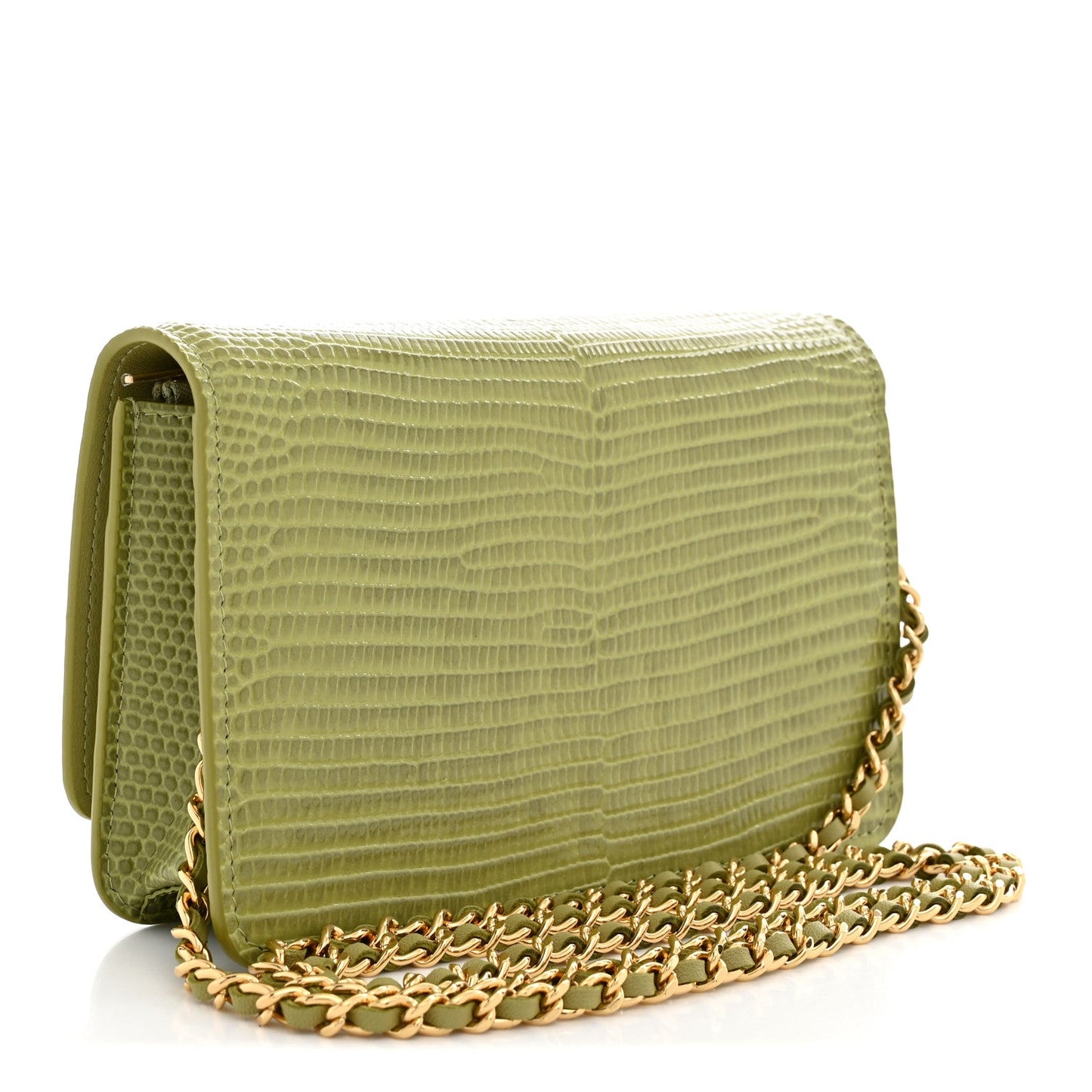Calfskin Lizard Embossed Wallet On Chain WOC Green
