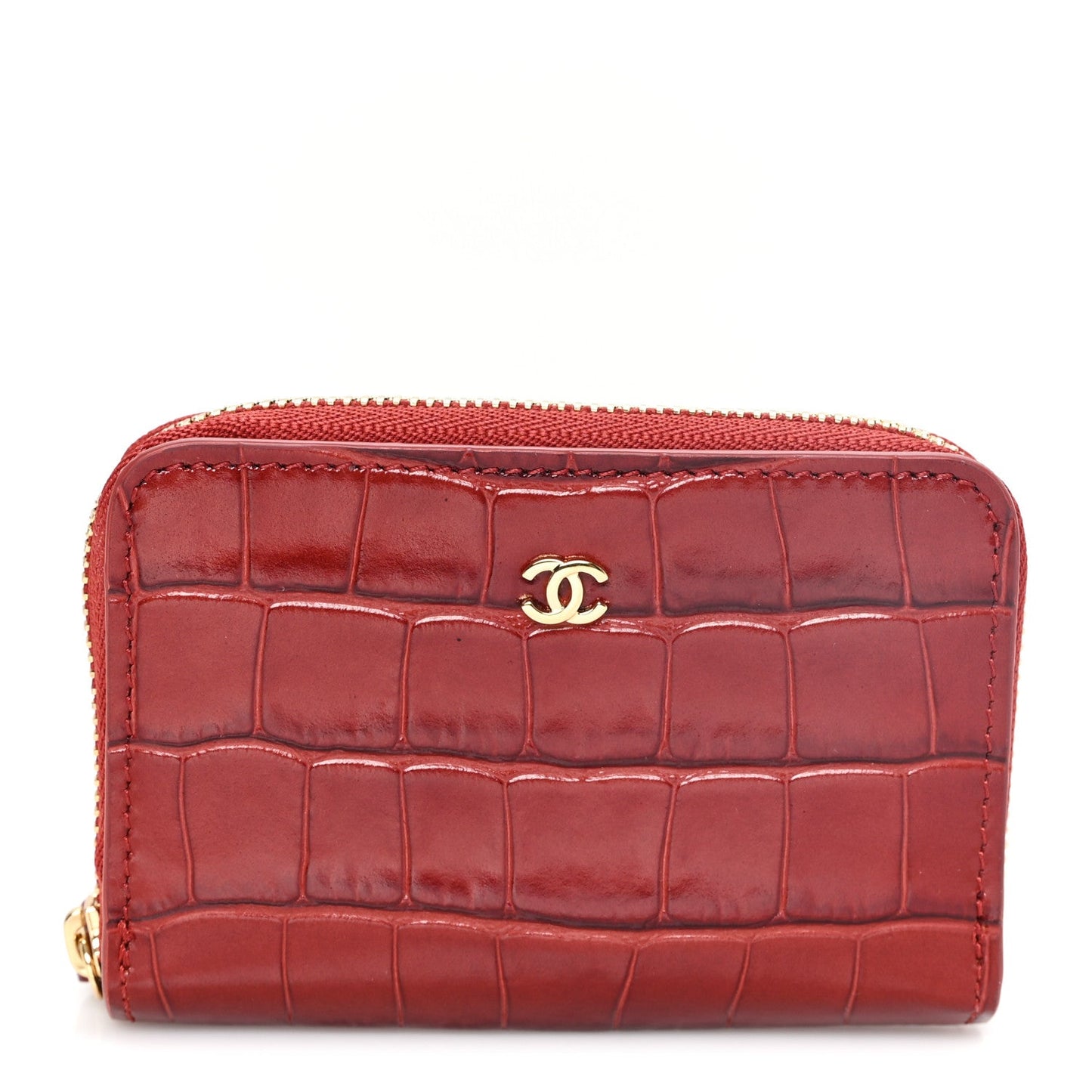 Calfskin Crocodile Embossed Crococo Coin Purse Burgundy