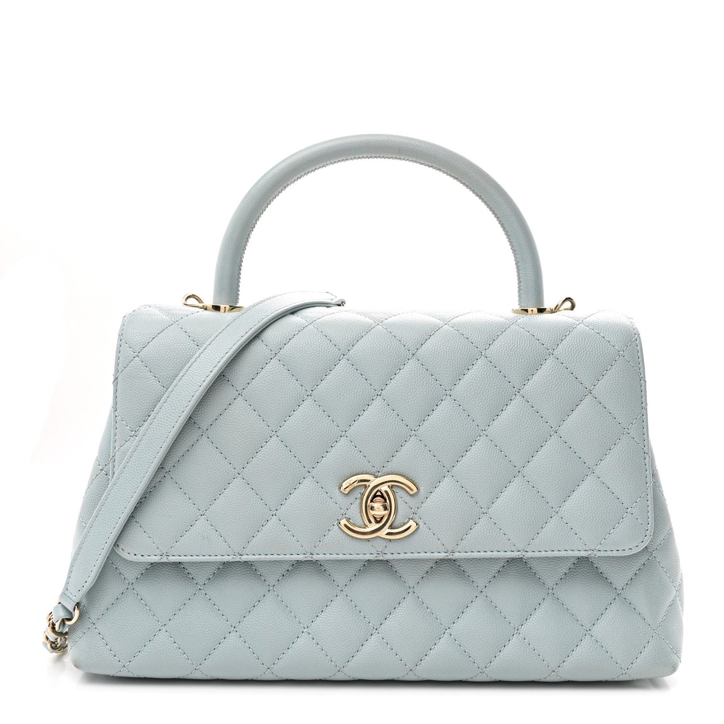 Caviar Quilted Small Coco Handle Flap Light Blue