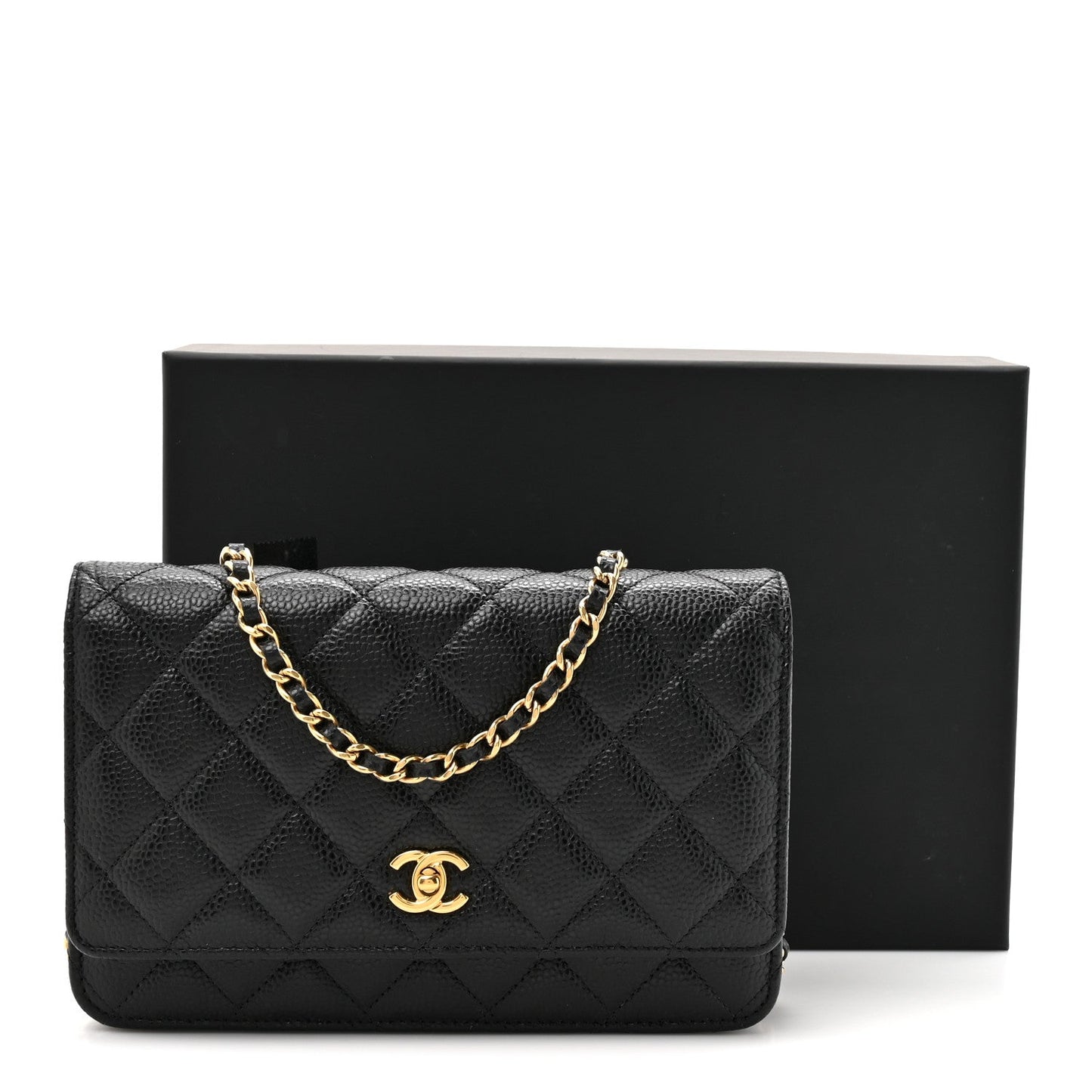 Caviar Quilted CC Turnlock Wallet On Chain WOC Black