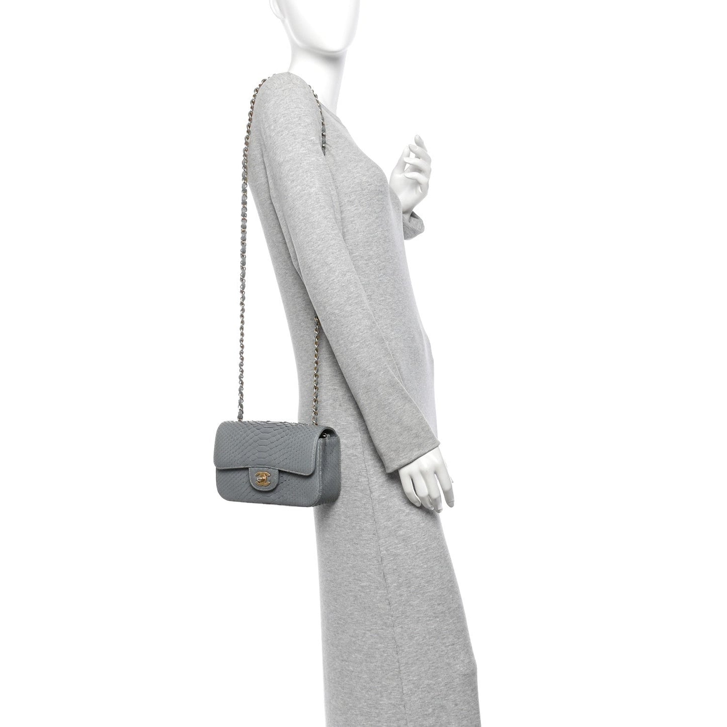Snakeskin Mini Rectangular Flap Grey