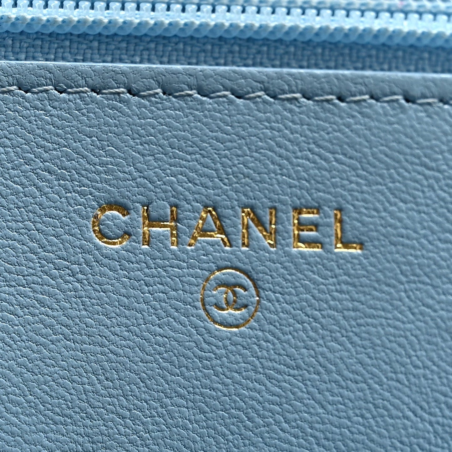 Lambskin Quilted Chanel 19 Wallet On Chain WOC Light Blue
