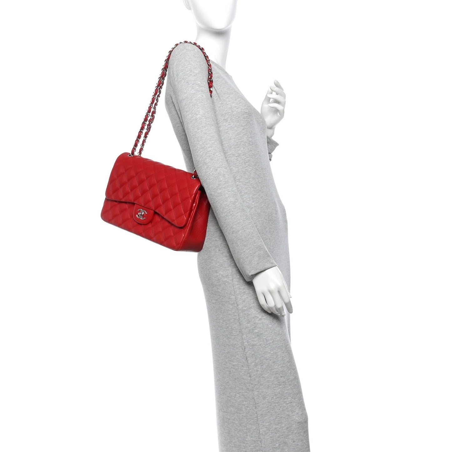 Lambskin Quilted Jumbo Double Flap Red