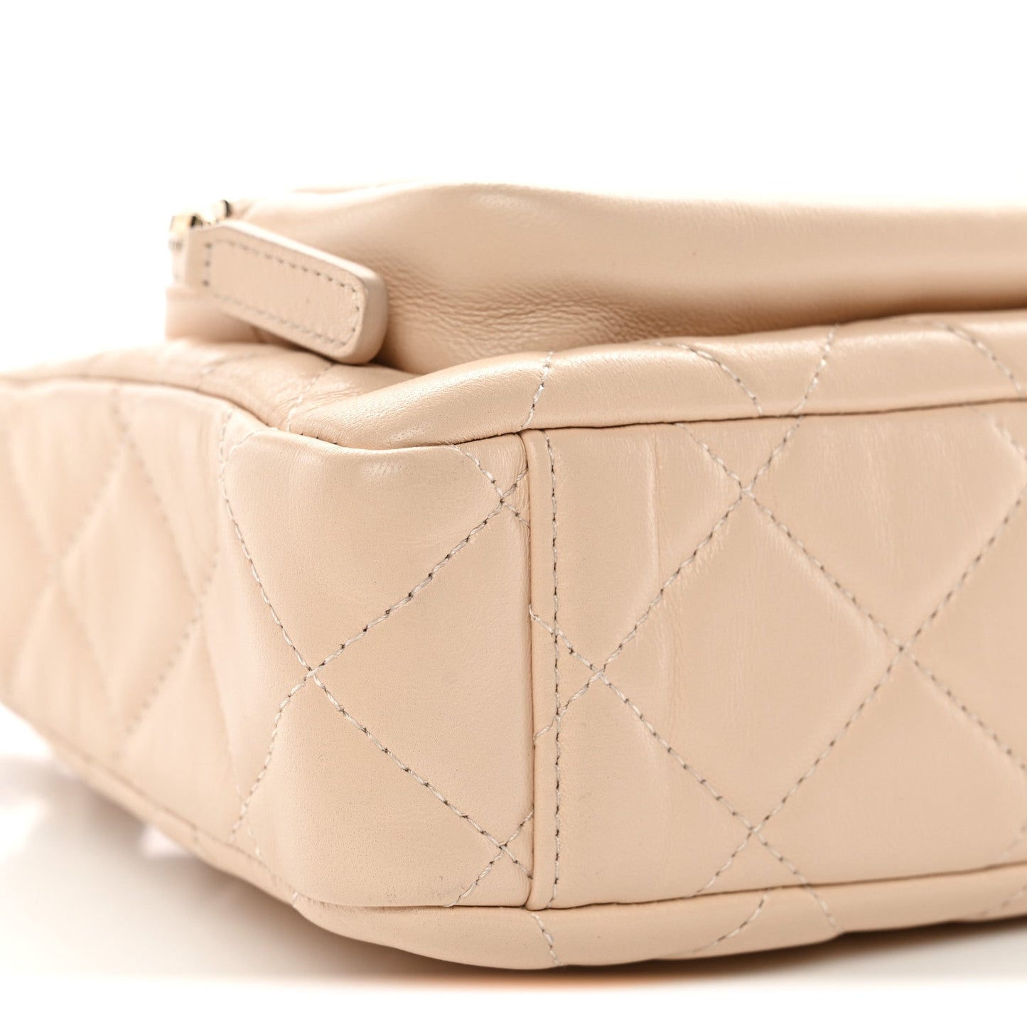 Shiny Crumpled Lambskin Quilted Small Preppy Pocket Clutch With Chain Beige