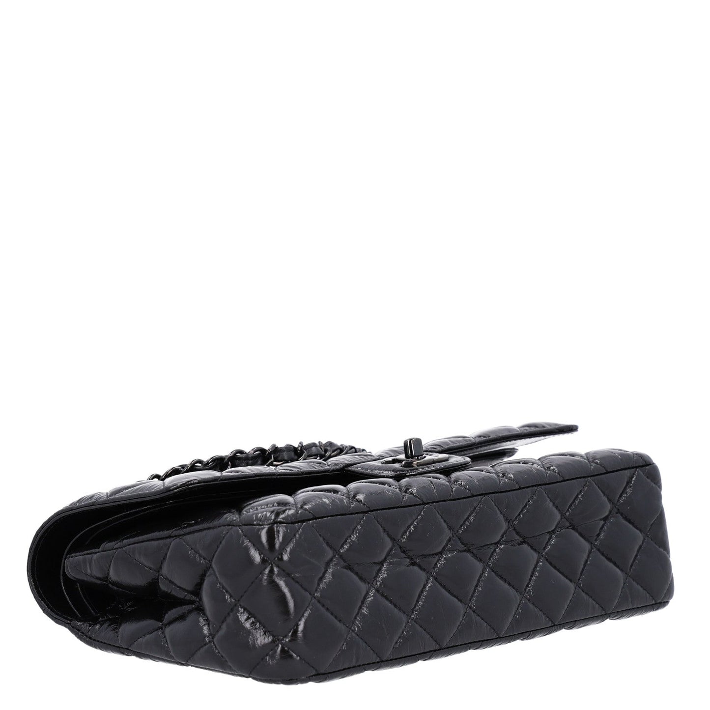 Shiny Crumpled Calfskin Quilted Medium Double Flap So Black