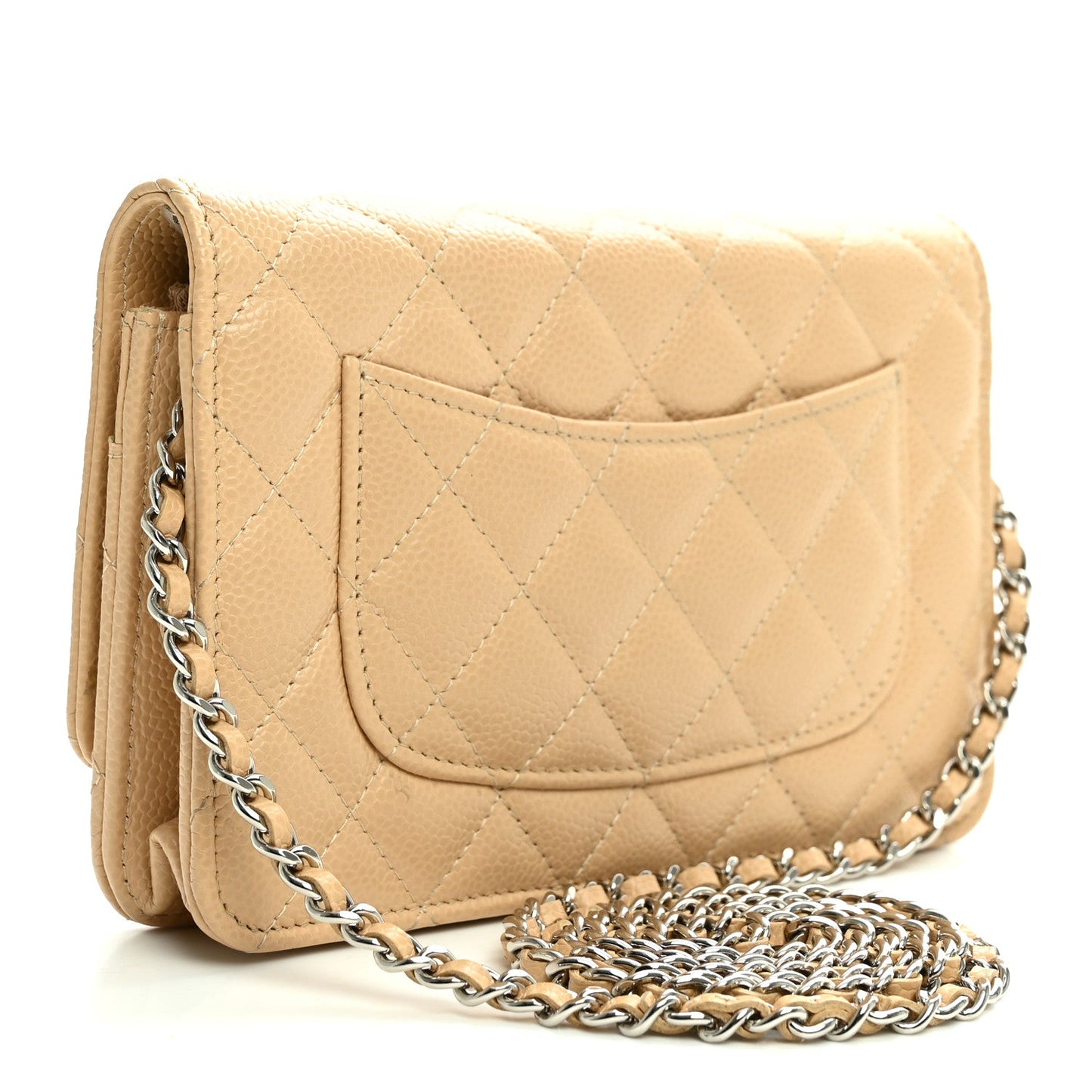 Caviar Quilted Wallet on Chain WOC Beige