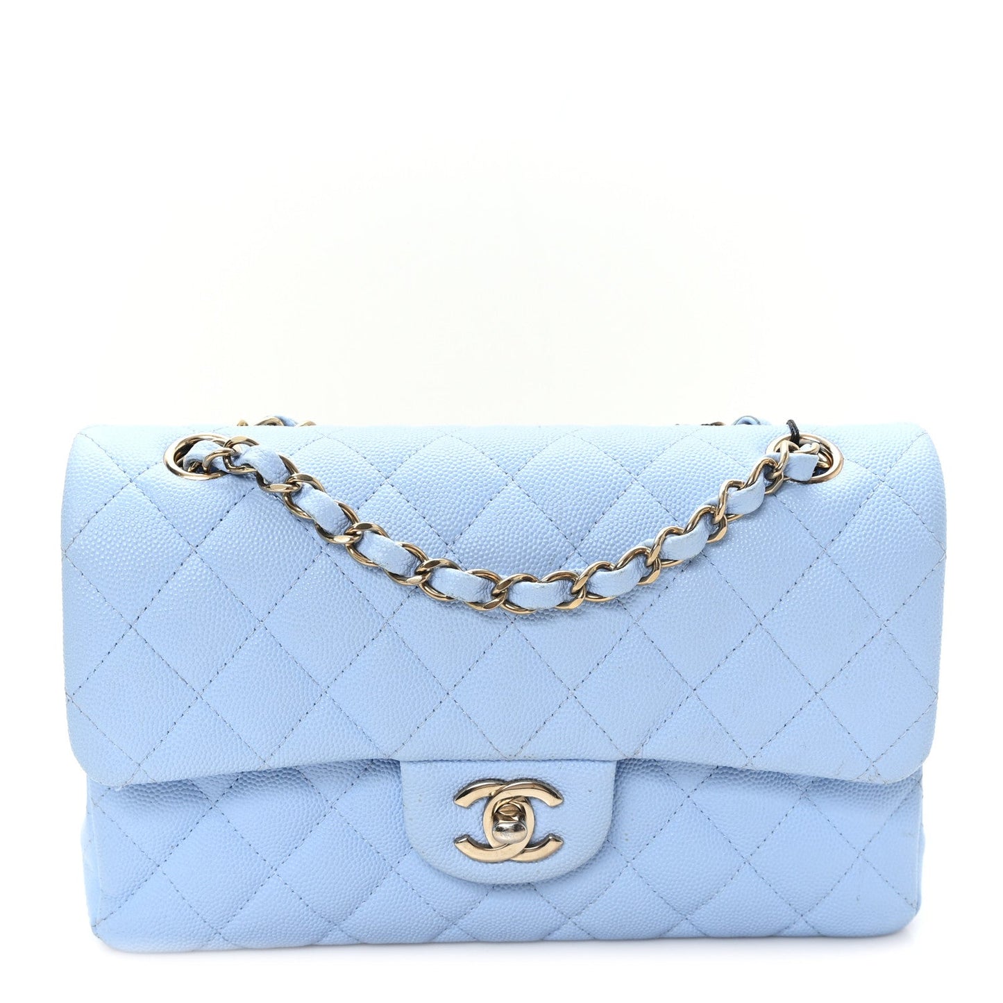 Caviar Quilted Small Double Flap Light Blue