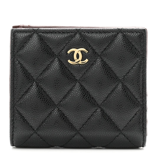 Caviar Quilted Compact Bifold Wallet Black