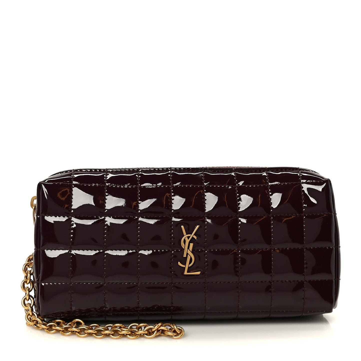 Patent Calfskin Carre Quilted Cassandre Pouch On Chain Purple