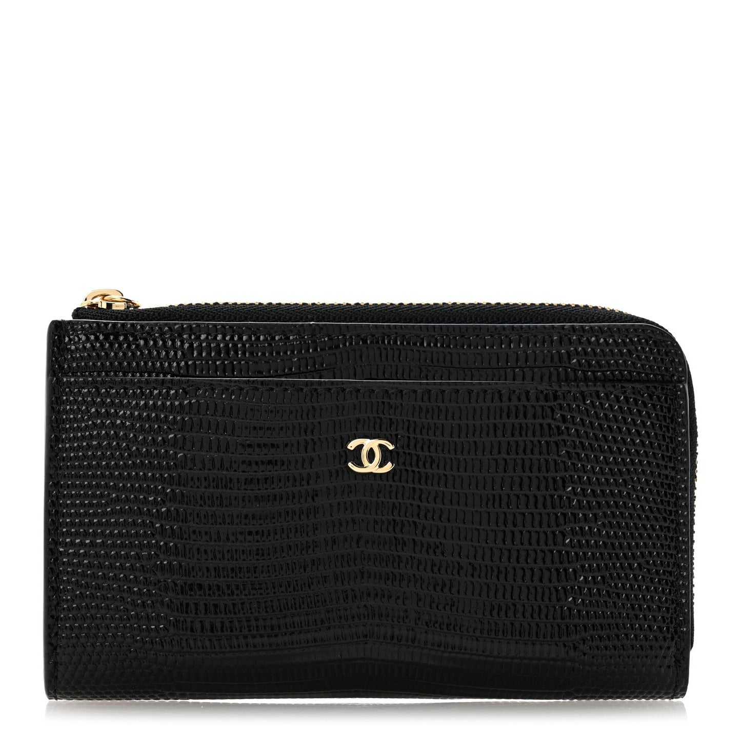 Calfskin Lizard Embossed Zipped Card Holder Black
