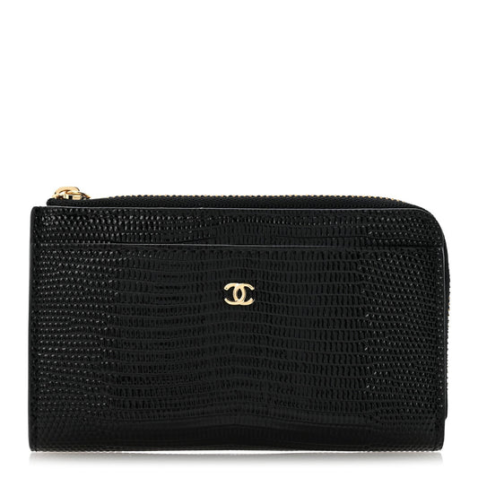 Calfskin Lizard Embossed Zipped Card Holder Black