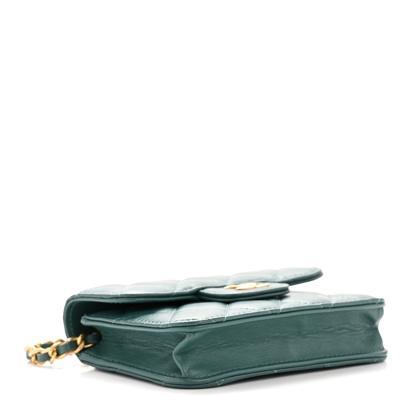 Lambskin Quilted Top Handle Flap Coin Purse With Chain Green