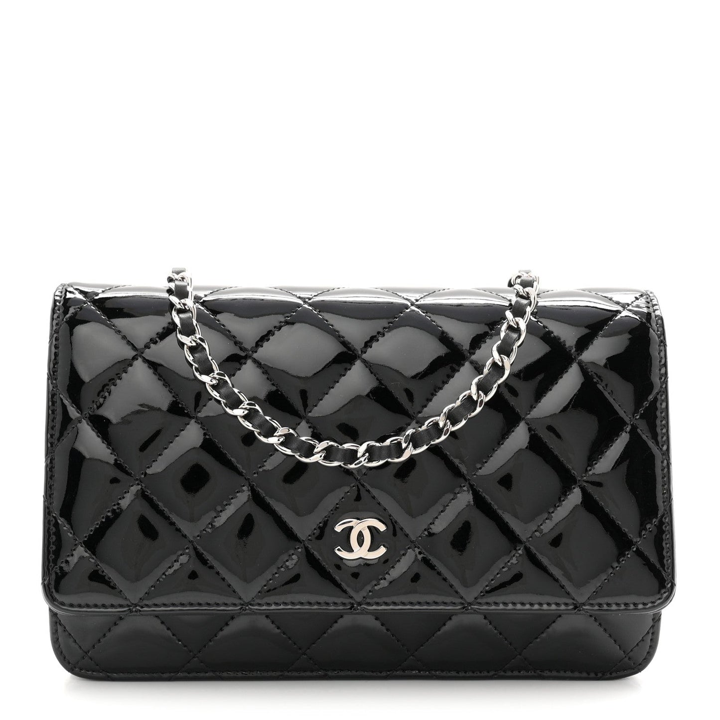 Patent Quilted Wallet On Chain WOC Black