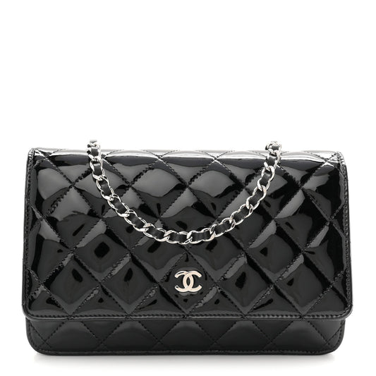 Patent Quilted Wallet On Chain WOC Black