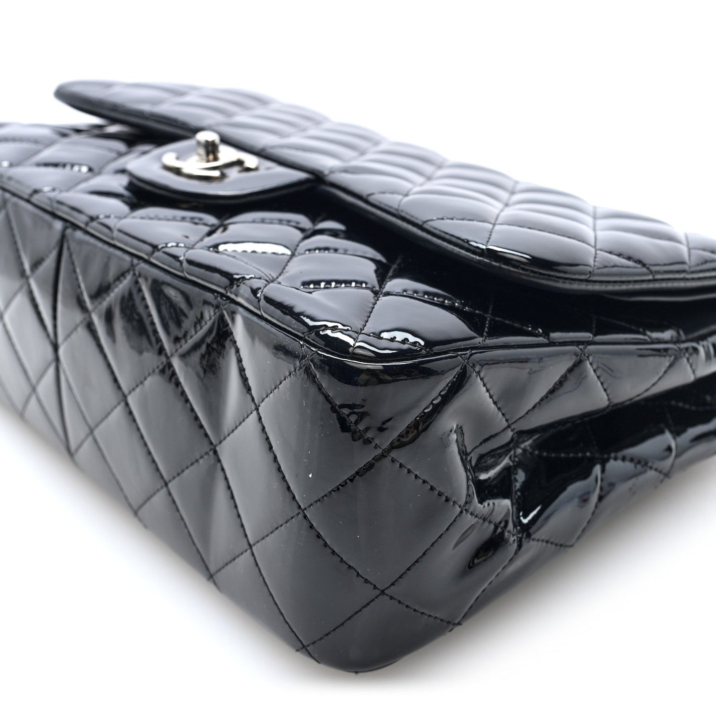 Patent Quilted Jumbo Double Flap Black