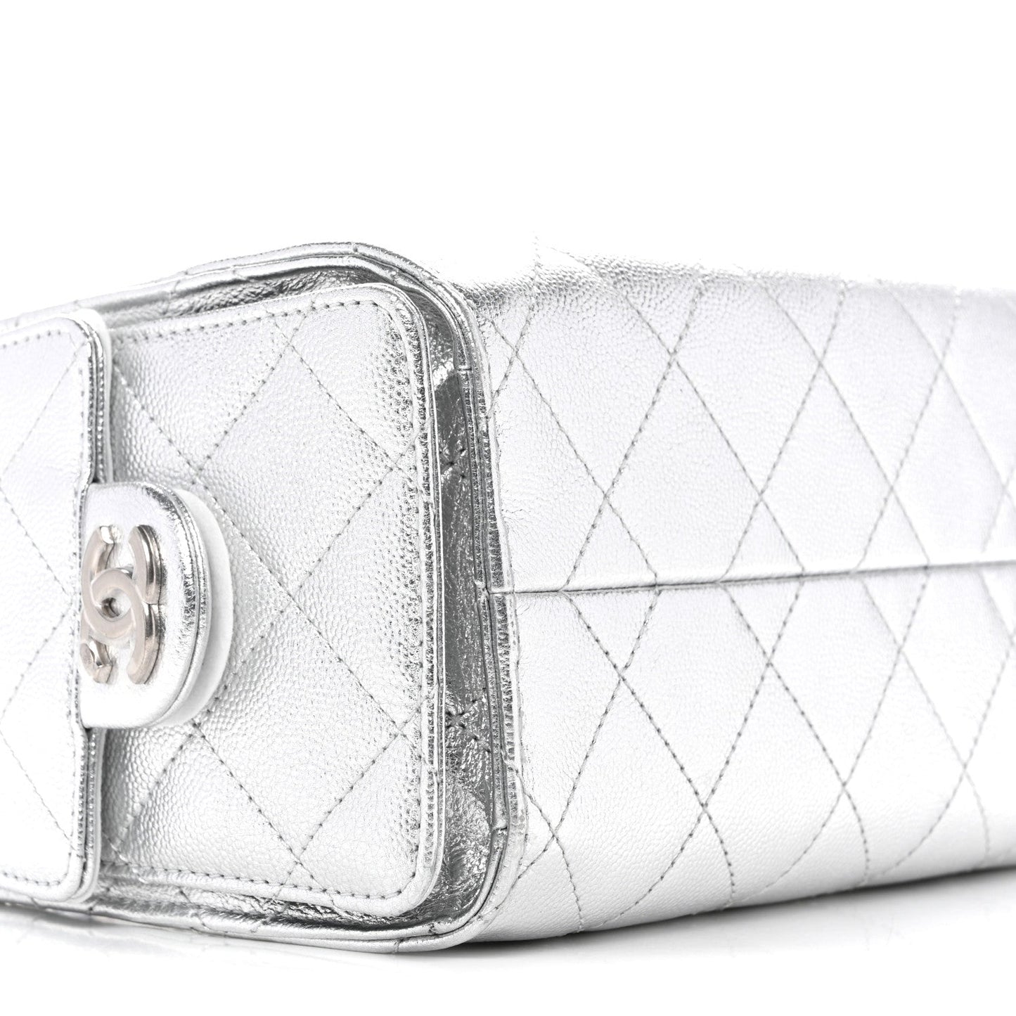 Metallic Caviar Quilted Mini Chanel 25 Handbag Silver