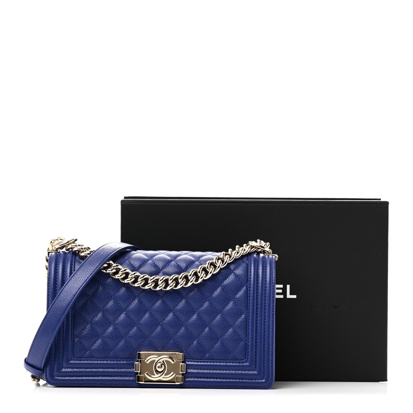 Caviar Quilted Medium Boy Flap Blue