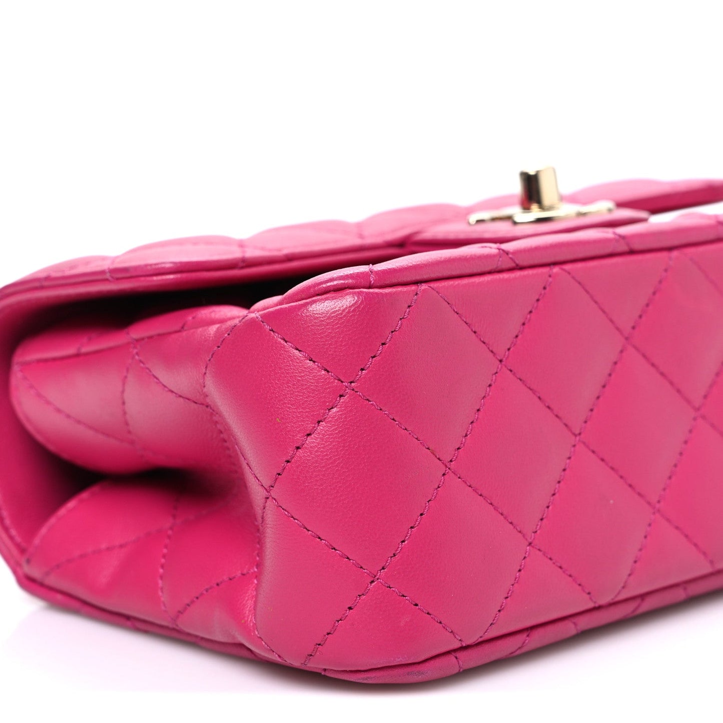 Lambskin Quilted Mini Crystal Top Handle Rectangular Flap Dark Pink