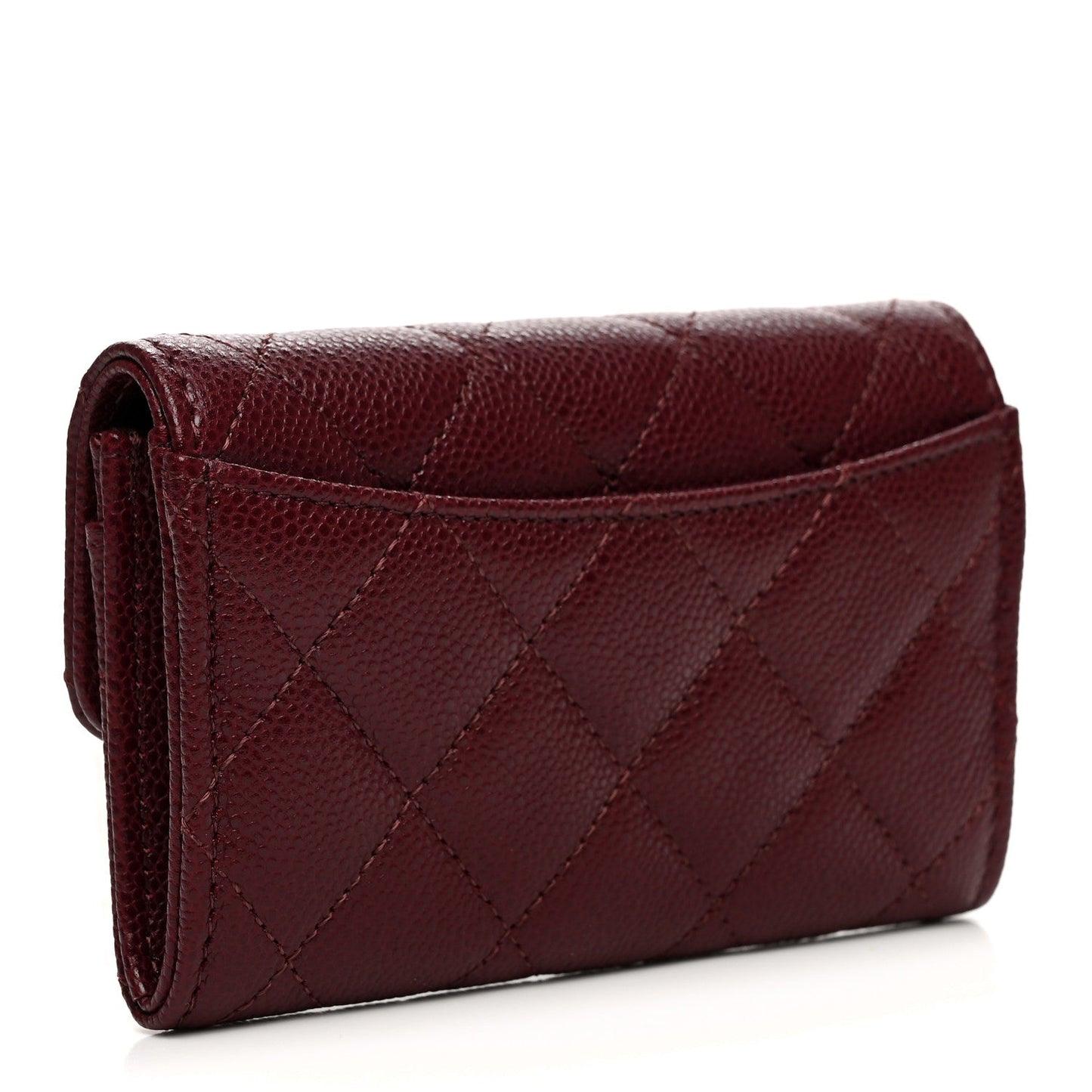 Caviar Quilted Flap Card Holder Wallet Burgundy