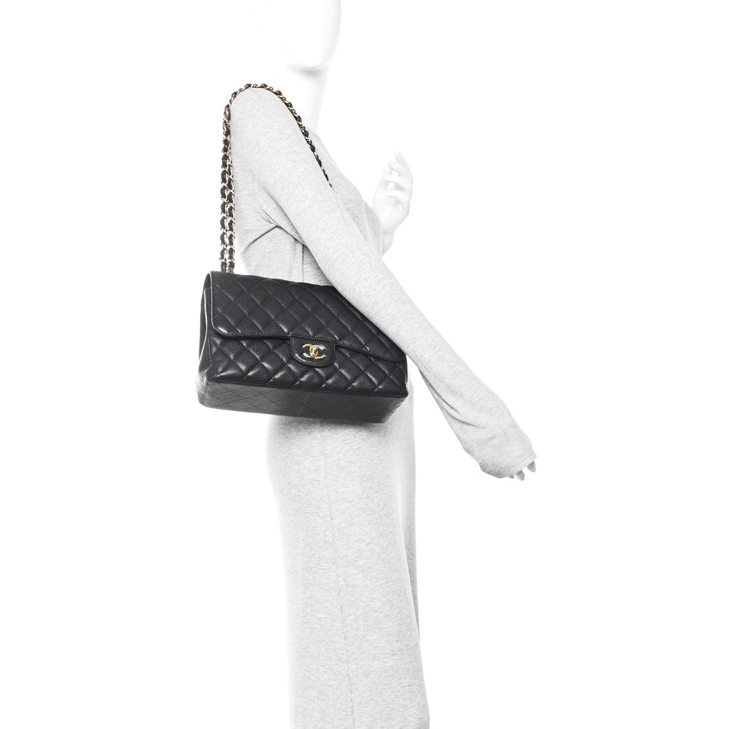 Caviar Quilted Jumbo Double Flap Black