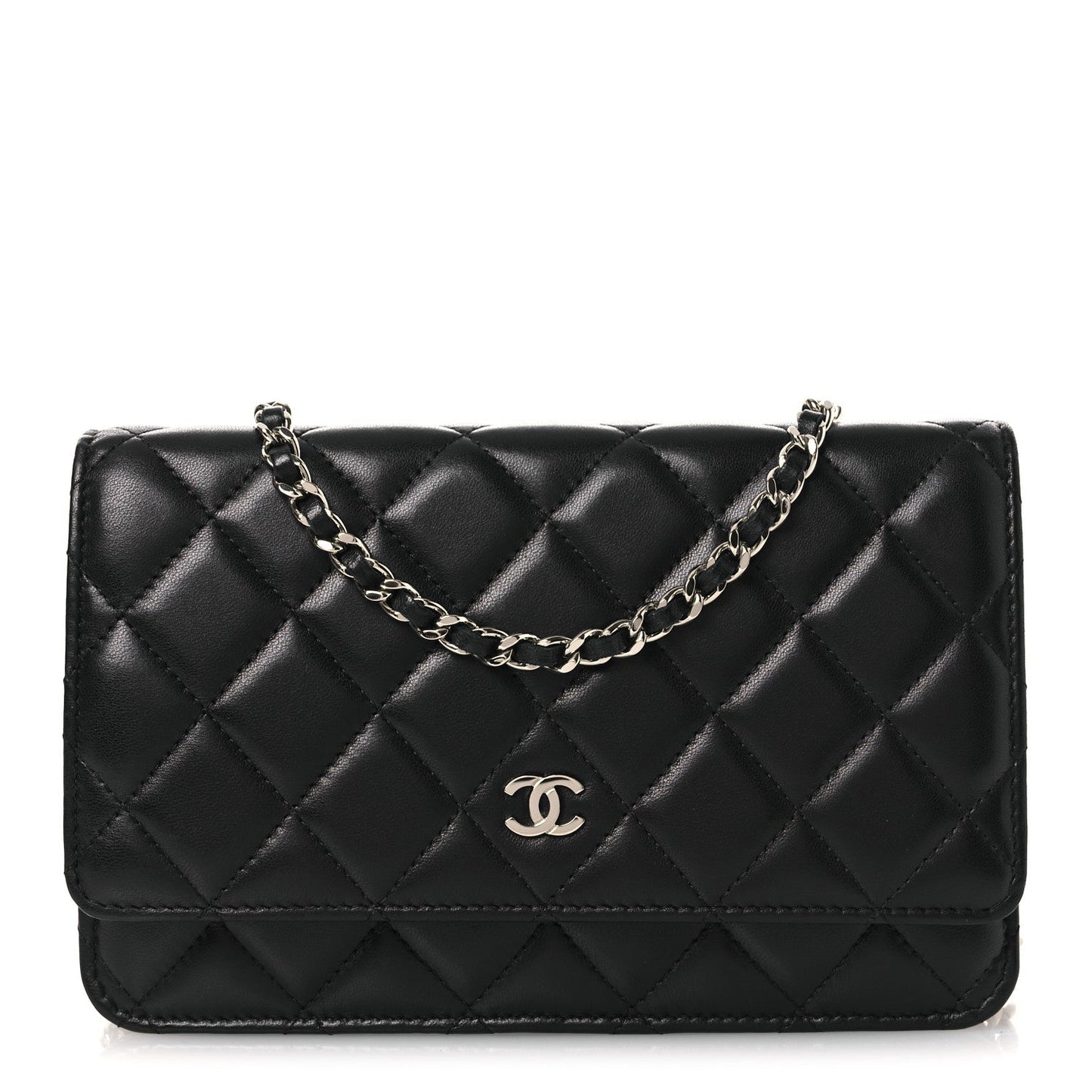 Lambskin Quilted Wallet On Chain WOC Black