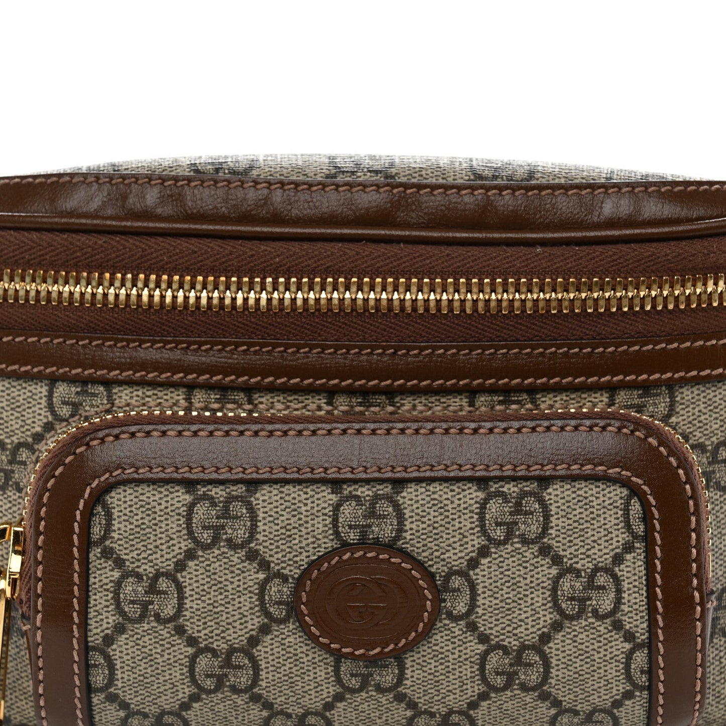 GG Supreme Monogram Textured Calfskin Retro Interlocking G Belt Bag Beige Ebony Brown Sugar