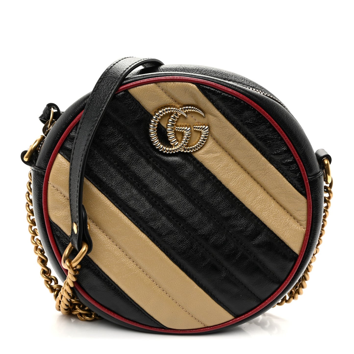 Azalea Calfskin Matelasse Diagonal Patchwork Mini Torchon GG Marmont Round Shoulder Bag Black Beige Romantic Cerise