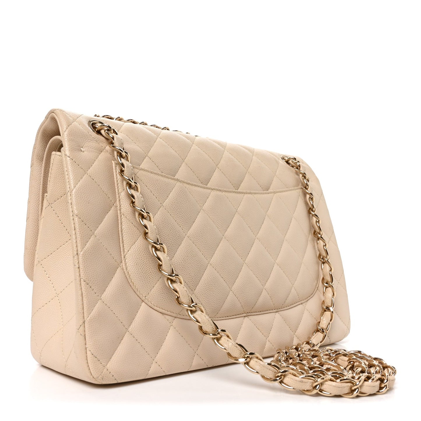 Caviar Quilted Jumbo Double Flap Beige Clair